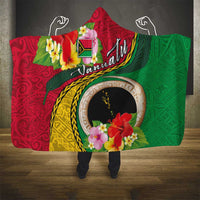 Vanuatu Tribal Boar Tusk Hooded Blanket Tropical Plants with Namele and Melanesian Pattern