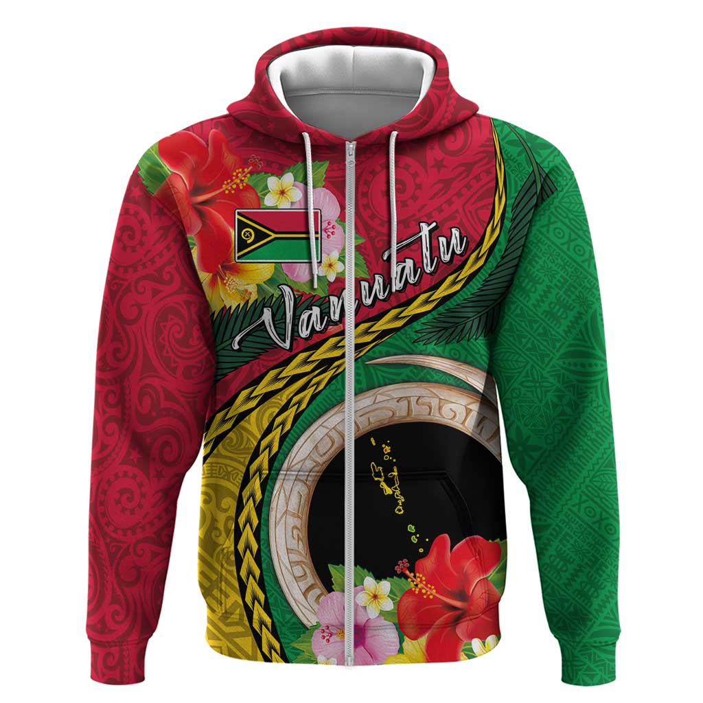 Vanuatu Tribal Boar Tusk Hoodie Tropical Plants with Namele and Melanesian Pattern