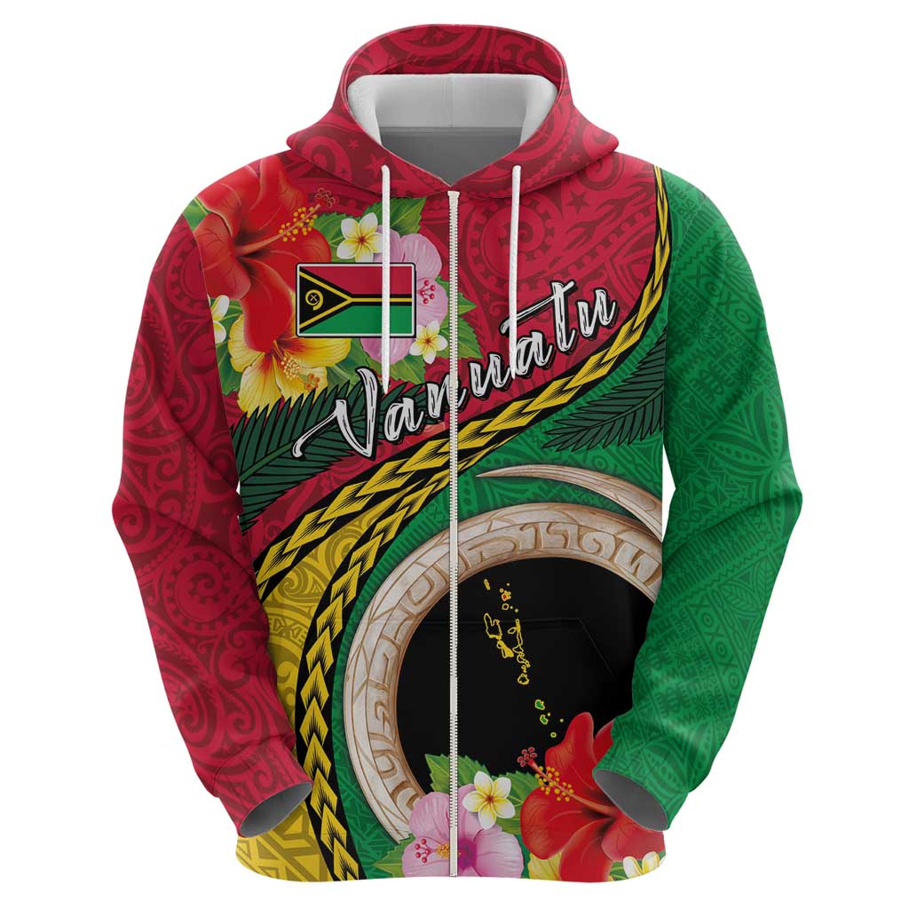 Vanuatu Tribal Boar Tusk Hoodie Tropical Plants with Namele and Melanesian Pattern