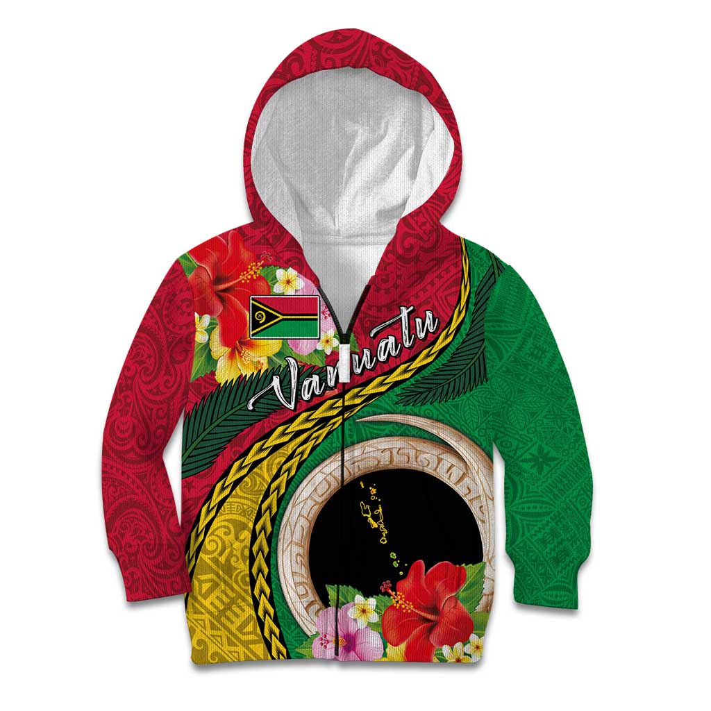 Vanuatu Tribal Boar Tusk Kid Hoodie Tropical Plants with Namele and Melanesian Pattern
