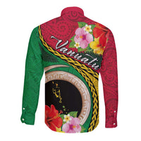 Vanuatu Tribal Boar Tusk Long Sleeve Button Shirt Tropical Plants with Namele and Melanesian Pattern