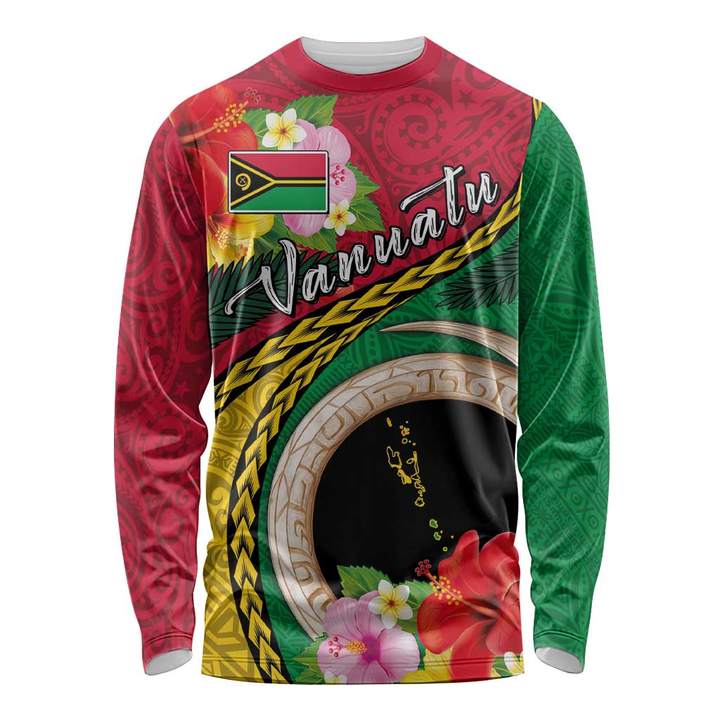Vanuatu Tribal Boar Tusk Long Sleeve Shirt Tropical Plants with Namele and Melanesian Pattern