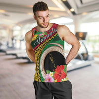 Vanuatu Tribal Boar Tusk Men Tank Top Tropical Plants with Namele and Melanesian Pattern