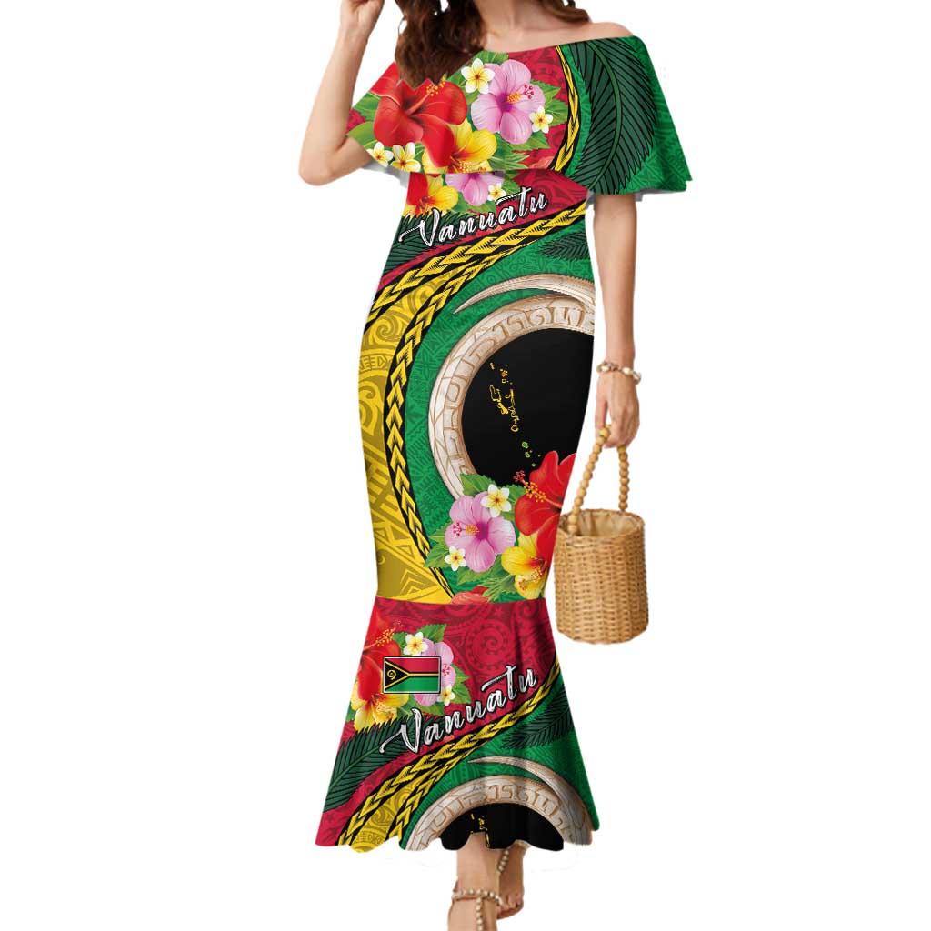 Vanuatu Tribal Boar Tusk Mermaid Dress Tropical Plants with Namele and Melanesian Pattern
