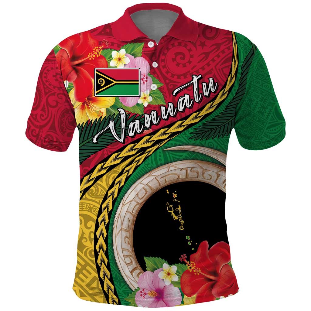 Vanuatu Tribal Boar Tusk Polo Shirt Tropical Plants with Namele and Melanesian Pattern