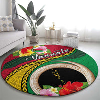 Vanuatu Tribal Boar Tusk Round Carpet Tropical Plants with Namele and Melanesian Pattern