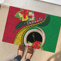 Vanuatu Tribal Boar Tusk Rubber Doormat Tropical Plants with Namele and Melanesian Pattern