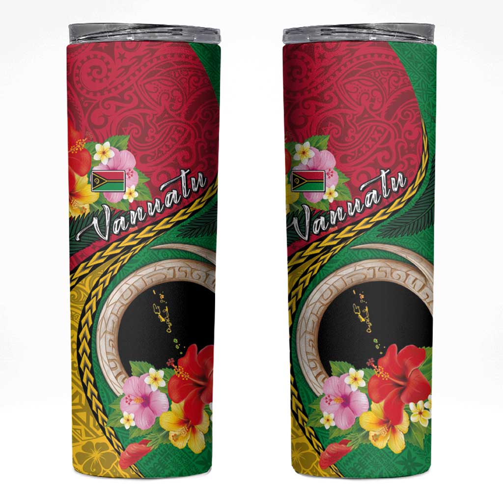 Vanuatu Tribal Boar Tusk Skinny Tumbler Tropical Plants with Namele and Melanesian Pattern LT03 Red - Polynesian Pride
