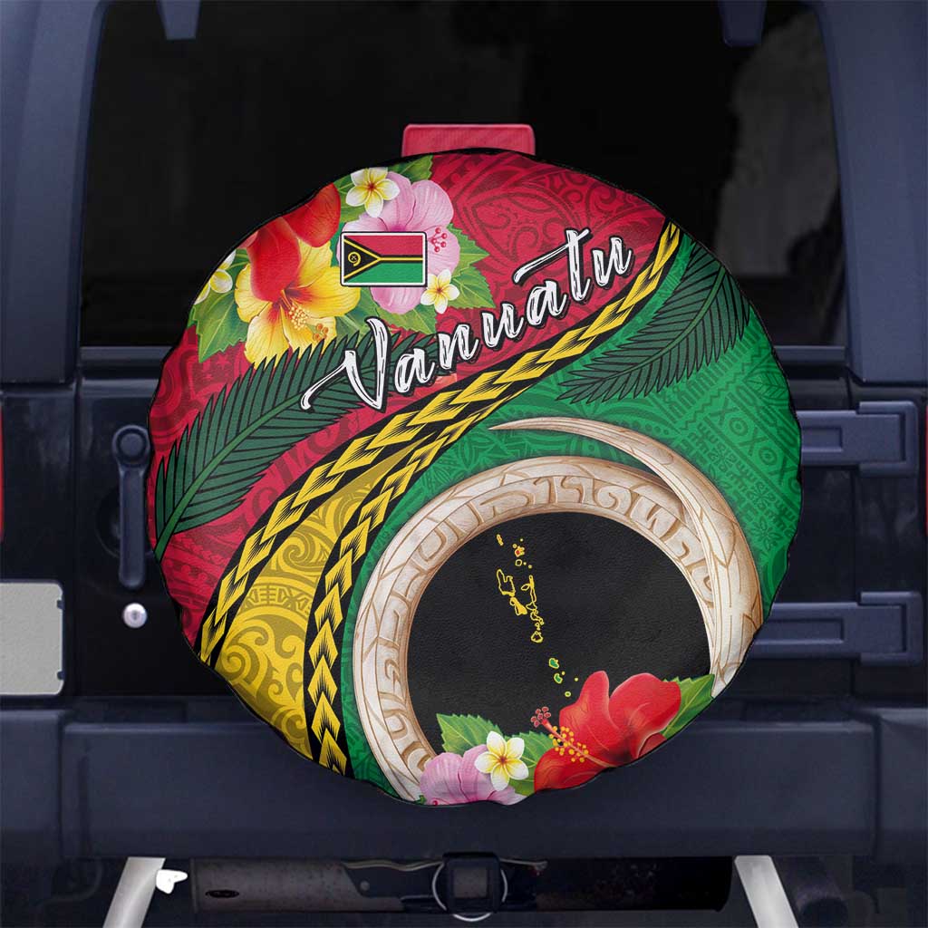 Vanuatu Tribal Boar Tusk Spare Tire Cover Tropical Plants with Namele and Melanesian Pattern