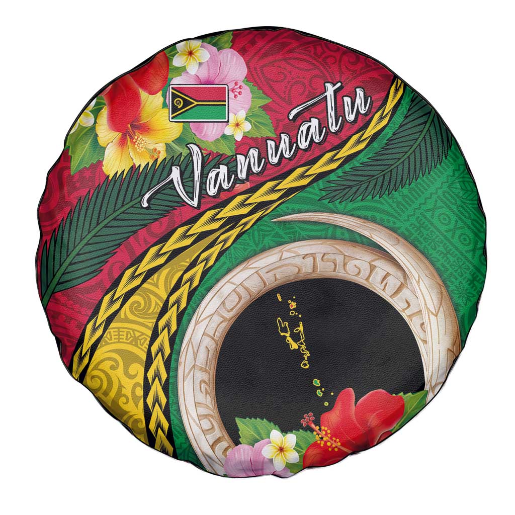 Vanuatu Tribal Boar Tusk Spare Tire Cover Tropical Plants with Namele and Melanesian Pattern