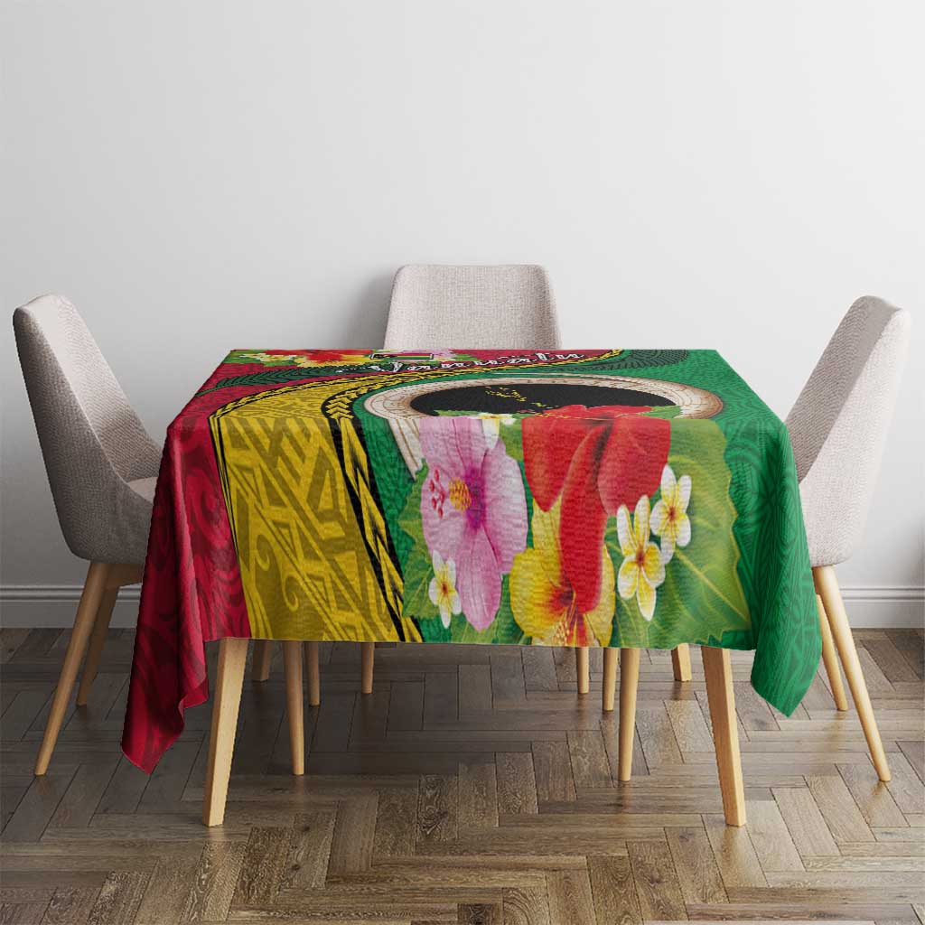 Vanuatu Tribal Boar Tusk Tablecloth Tropical Plants with Namele and Melanesian Pattern