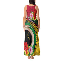 Vanuatu Tribal Boar Tusk Tank Maxi Dress Tropical Plants with Namele and Melanesian Pattern