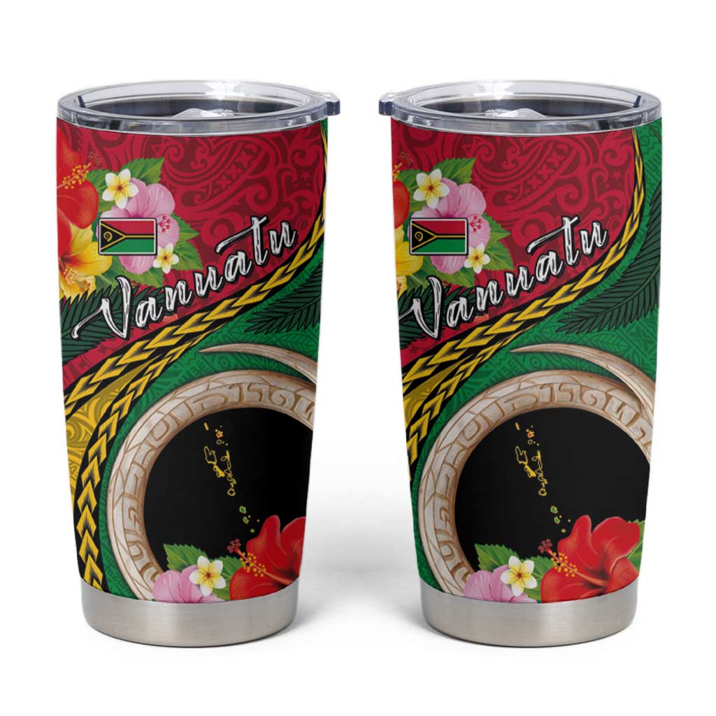 Vanuatu Tribal Boar Tusk Tumbler Cup Tropical Plants with Namele and Melanesian Pattern