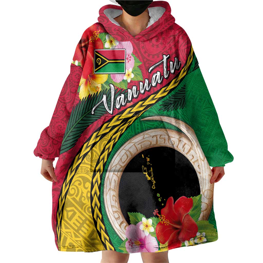 Vanuatu Tribal Boar Tusk Wearable Blanket Hoodie Tropical Plants with Namele and Melanesian Pattern LT03 - Polynesian Pride