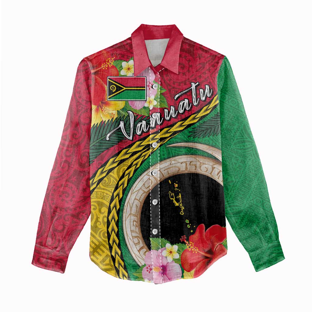 Vanuatu Tribal Boar Tusk Women Casual Shirt Tropical Plants with Namele and Melanesian Pattern LT03 - Polynesian Pride