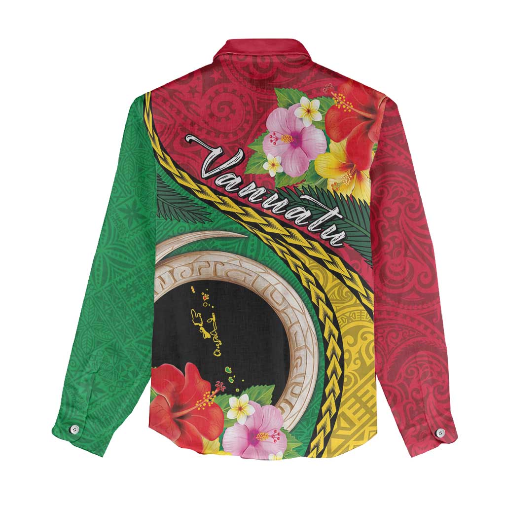 Vanuatu Tribal Boar Tusk Women Casual Shirt Tropical Plants with Namele and Melanesian Pattern LT03 - Polynesian Pride
