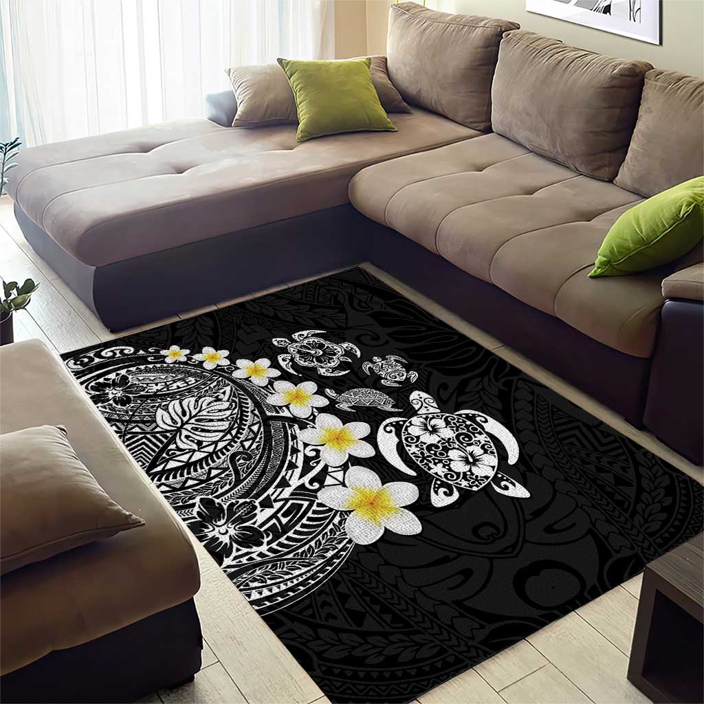 Hawaiian Plumeria Turtles Area Rug Polynesian Art Tattoo