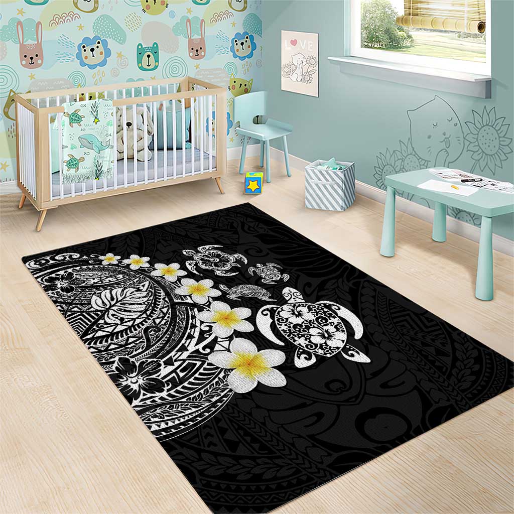 Hawaiian Plumeria Turtles Area Rug Polynesian Art Tattoo