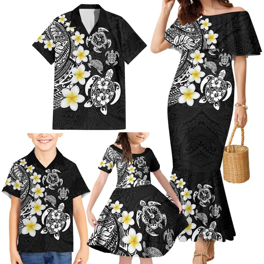 Hawaiian Plumeria Turtles Family Matching Mermaid Dress and Hawaiian Shirt Polynesian Art Tattoo