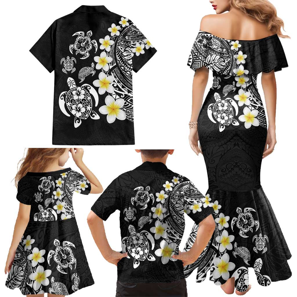 Hawaiian Plumeria Turtles Family Matching Mermaid Dress and Hawaiian Shirt Polynesian Art Tattoo
