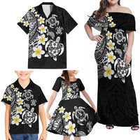 Hawaiian Plumeria Turtles Family Matching Off Shoulder Maxi Dress and Hawaiian Shirt Polynesian Art Tattoo