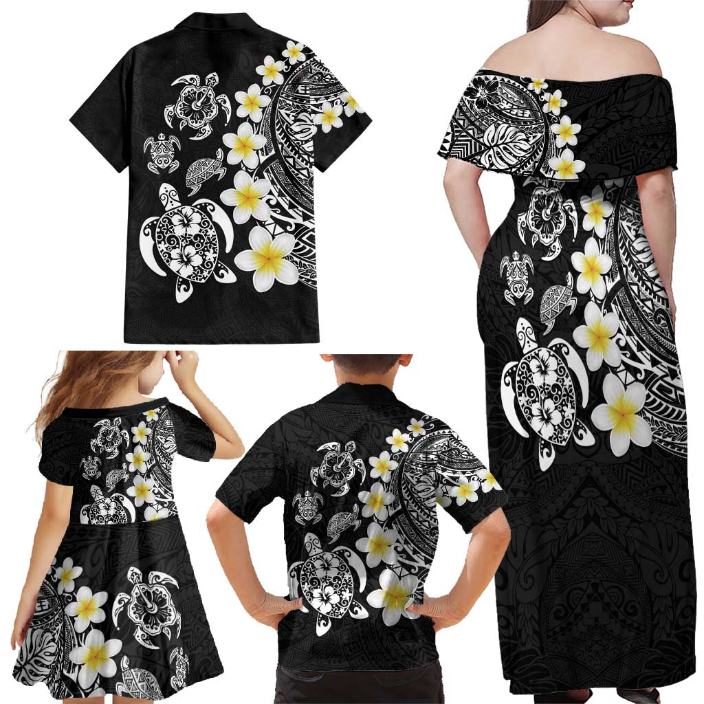 Hawaiian Plumeria Turtles Family Matching Off Shoulder Maxi Dress and Hawaiian Shirt Polynesian Art Tattoo