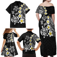 Hawaiian Plumeria Turtles Family Matching Off Shoulder Maxi Dress and Hawaiian Shirt Polynesian Art Tattoo