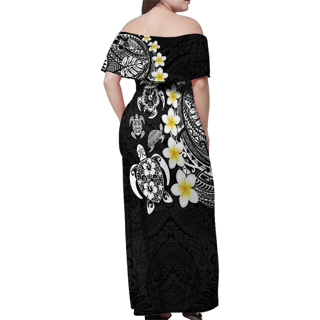 Hawaiian Plumeria Turtles Family Matching Off Shoulder Maxi Dress and Hawaiian Shirt Polynesian Art Tattoo