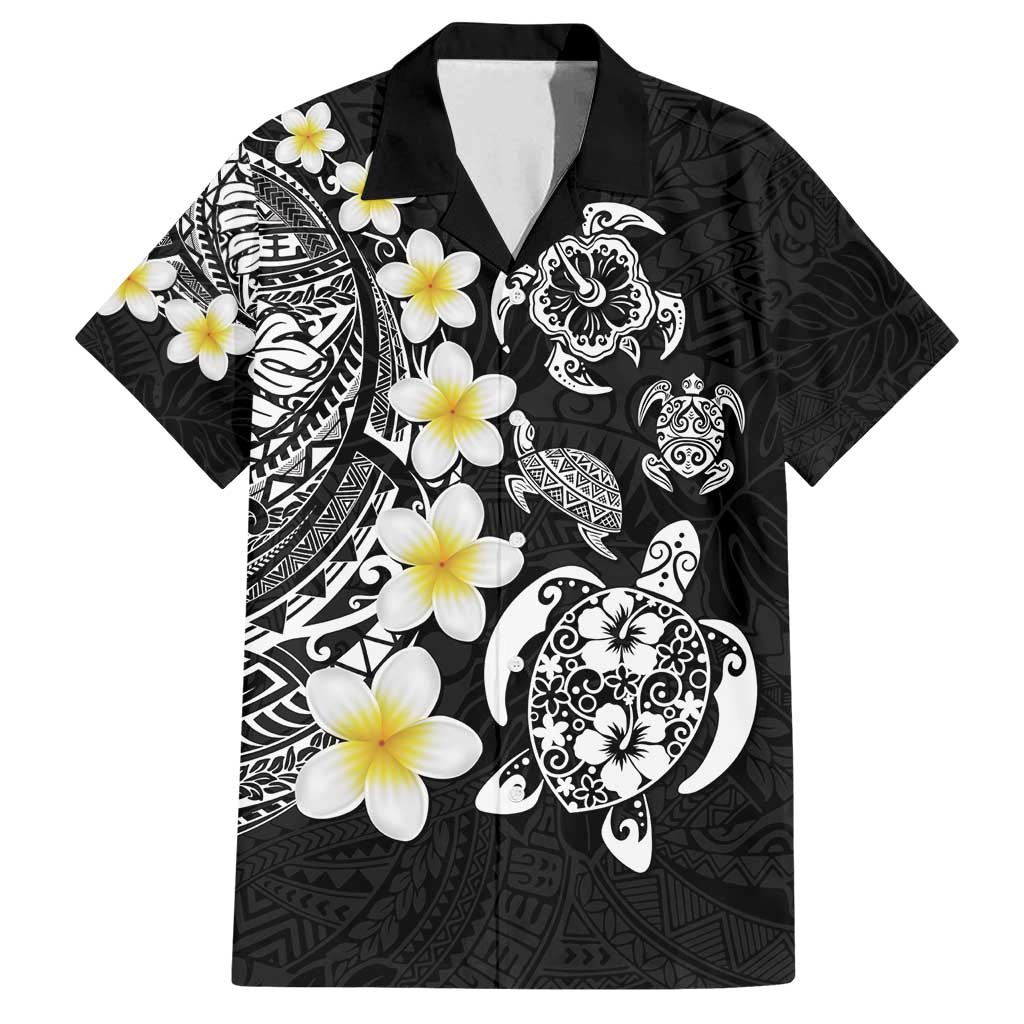 Hawaiian Plumeria Turtles Family Matching Off Shoulder Short Dress and Hawaiian Shirt Polynesian Art Tattoo