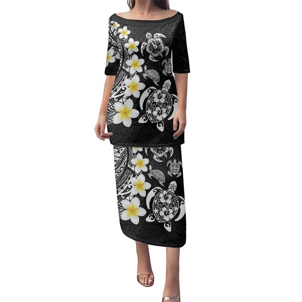 Hawaiian Plumeria Turtles Family Matching Puletasi and Hawaiian Shirt Polynesian Art Tattoo