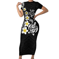 Hawaiian Plumeria Turtles Family Matching Short Sleeve Bodycon Dress and Hawaiian Shirt Polynesian Art Tattoo
