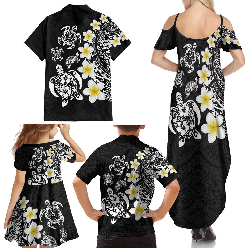 Hawaiian Plumeria Turtles Family Matching Summer Maxi Dress and Hawaiian Shirt Polynesian Art Tattoo