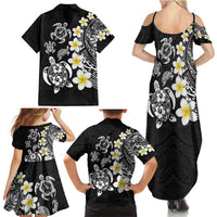 Hawaiian Plumeria Turtles Family Matching Summer Maxi Dress and Hawaiian Shirt Polynesian Art Tattoo