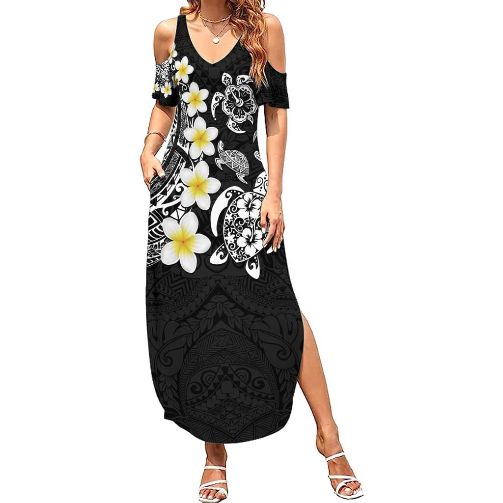 Hawaiian Plumeria Turtles Family Matching Summer Maxi Dress and Hawaiian Shirt Polynesian Art Tattoo