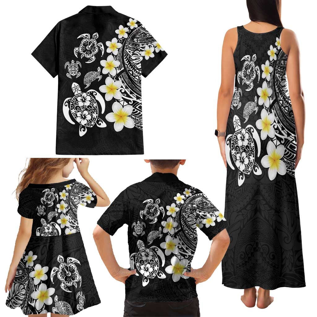 Hawaiian Plumeria Turtles Family Matching Tank Maxi Dress and Hawaiian Shirt Polynesian Art Tattoo