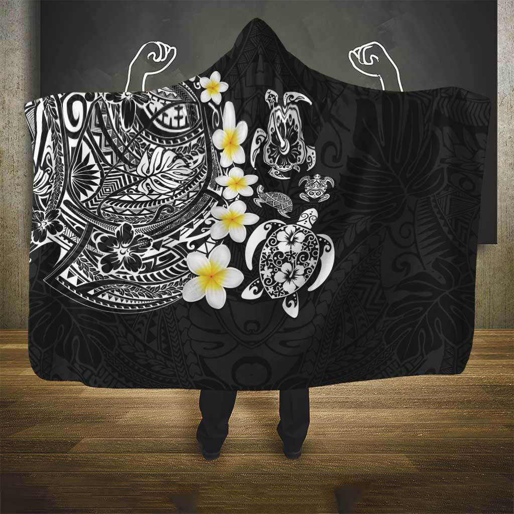 Hawaiian Plumeria Turtles Hooded Blanket Polynesian Art Tattoo