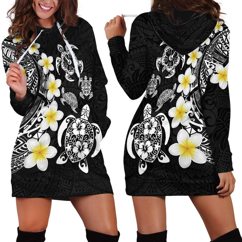 Hawaiian Plumeria Turtles Hoodie Dress Polynesian Art Tattoo