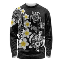 Hawaiian Plumeria Turtles Long Sleeve Shirt Polynesian Art Tattoo LT03 Unisex Black - Polynesian Pride