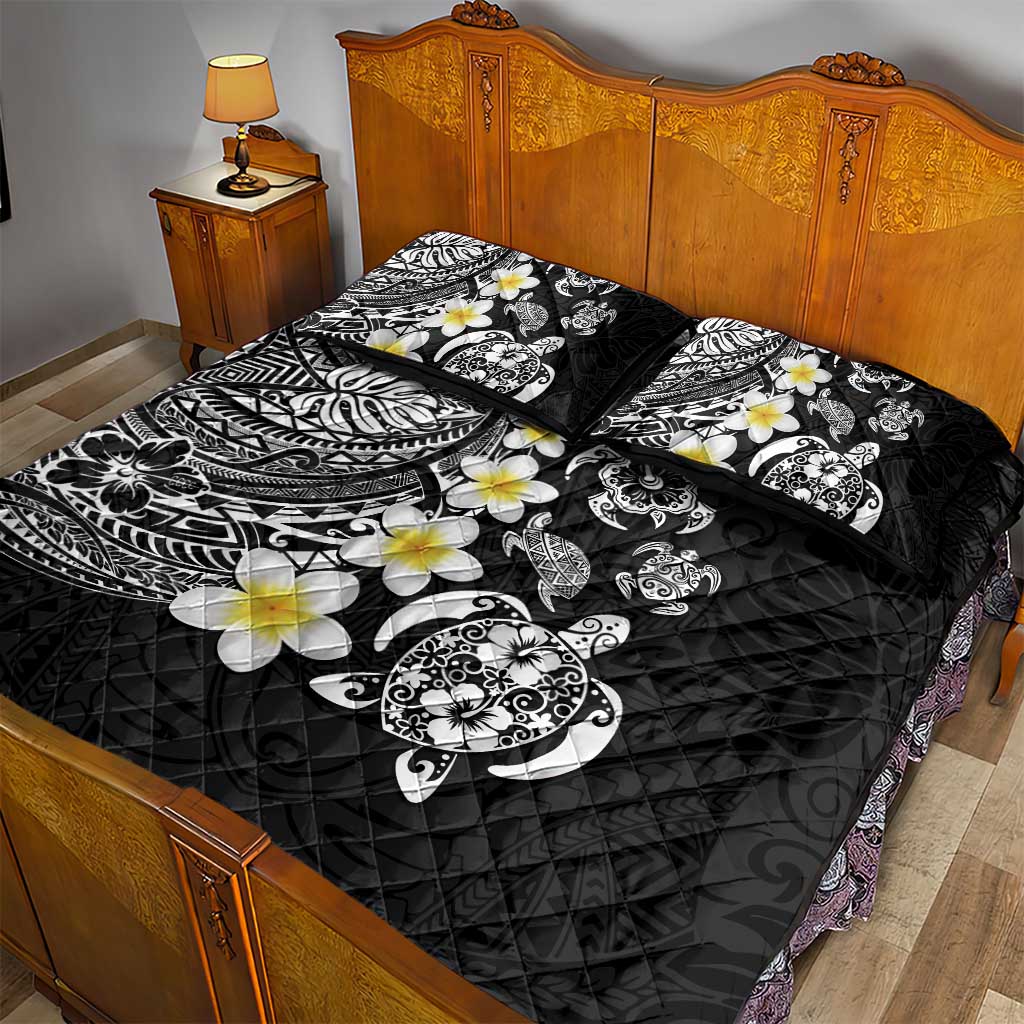 Hawaiian Plumeria Turtles Quilt Bed Set Polynesian Art Tattoo