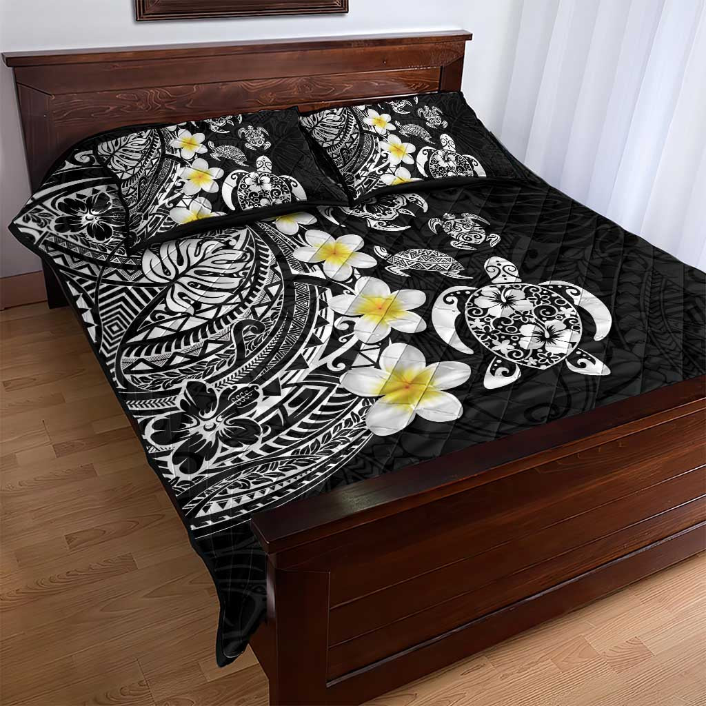 Hawaiian Plumeria Turtles Quilt Bed Set Polynesian Art Tattoo