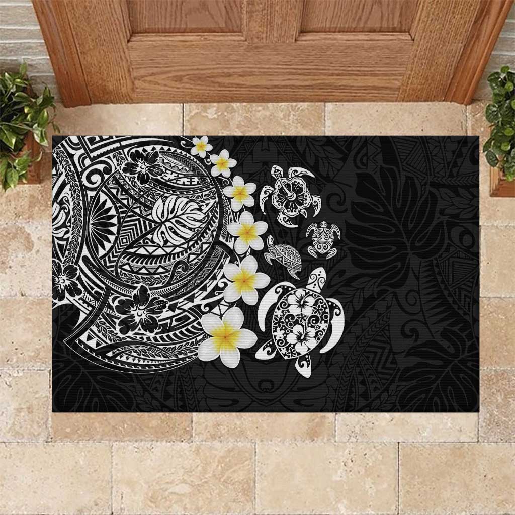 Hawaiian Plumeria Turtles Rubber Doormat Polynesian Art Tattoo