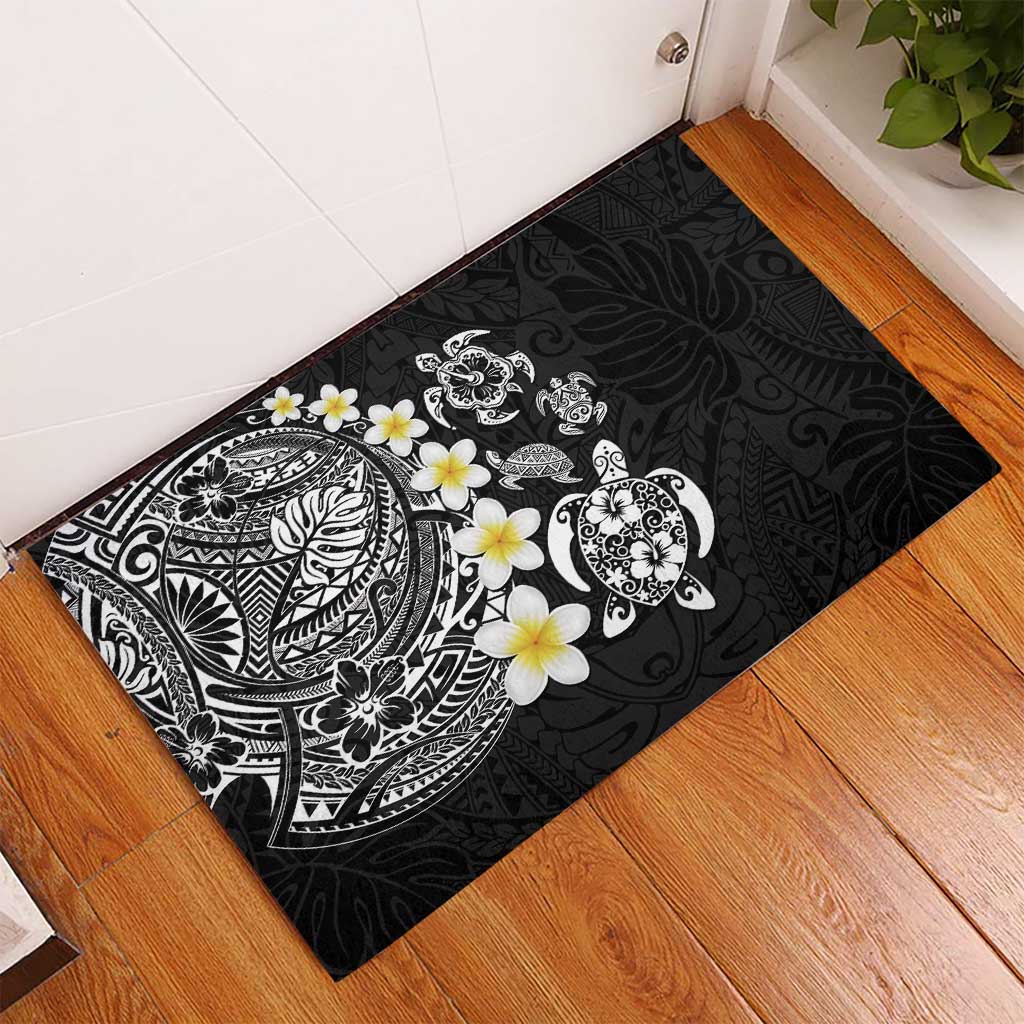 Hawaiian Plumeria Turtles Rubber Doormat Polynesian Art Tattoo