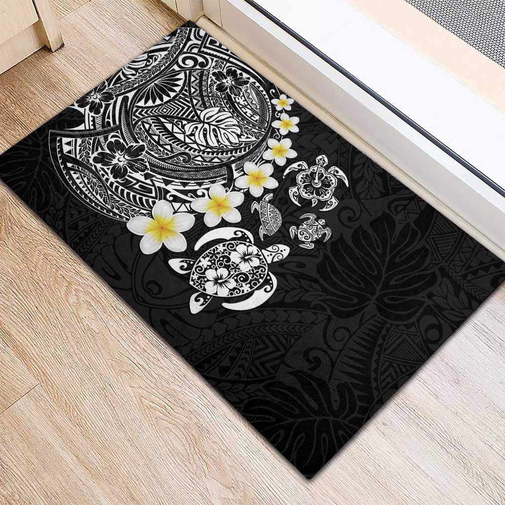 Hawaiian Plumeria Turtles Rubber Doormat Polynesian Art Tattoo