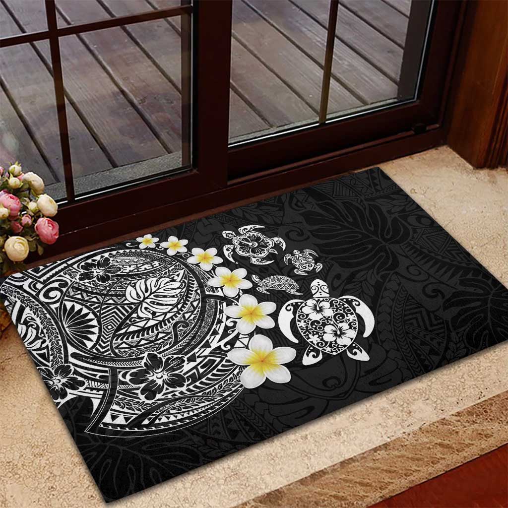 Hawaiian Plumeria Turtles Rubber Doormat Polynesian Art Tattoo