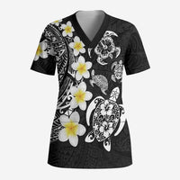 Hawaiian Plumeria Turtles Scrub Top Polynesian Art Tattoo - Polynesian Pride
