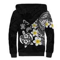 Hawaiian Plumeria Turtles Sherpa Hoodie Polynesian Art Tattoo