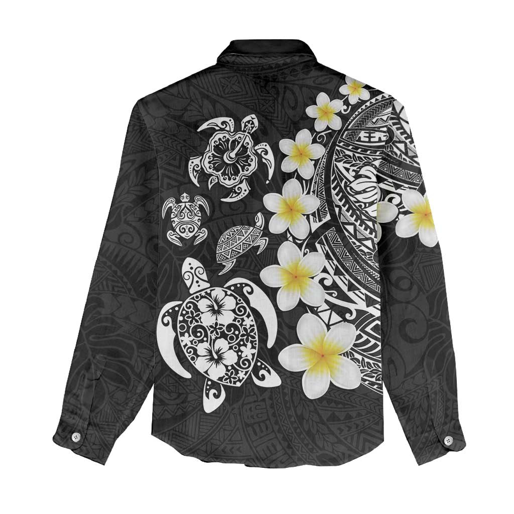 Hawaiian Plumeria Turtles Women Casual Shirt Polynesian Art Tattoo