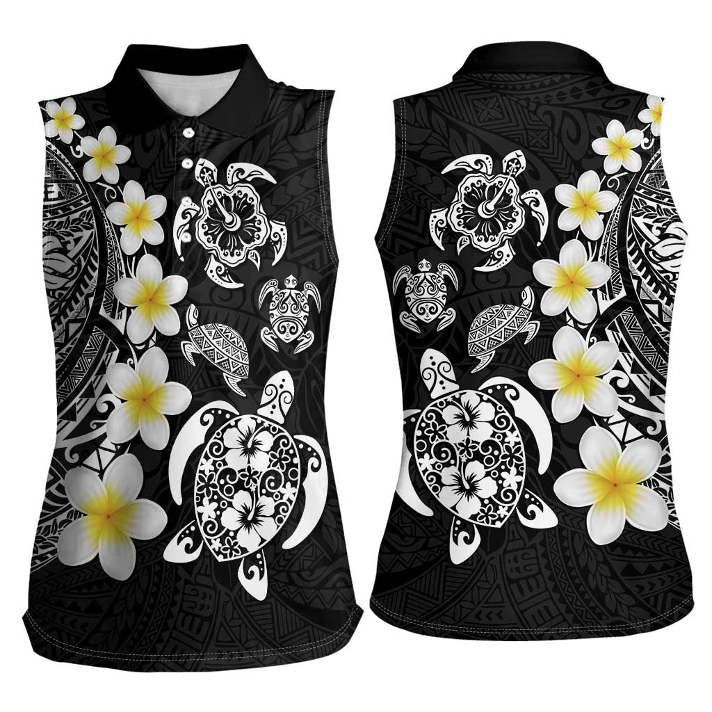 Hawaiian Plumeria Turtles Women Sleeveless Polo Shirt Polynesian Art Tattoo LT03 - Polynesian Pride