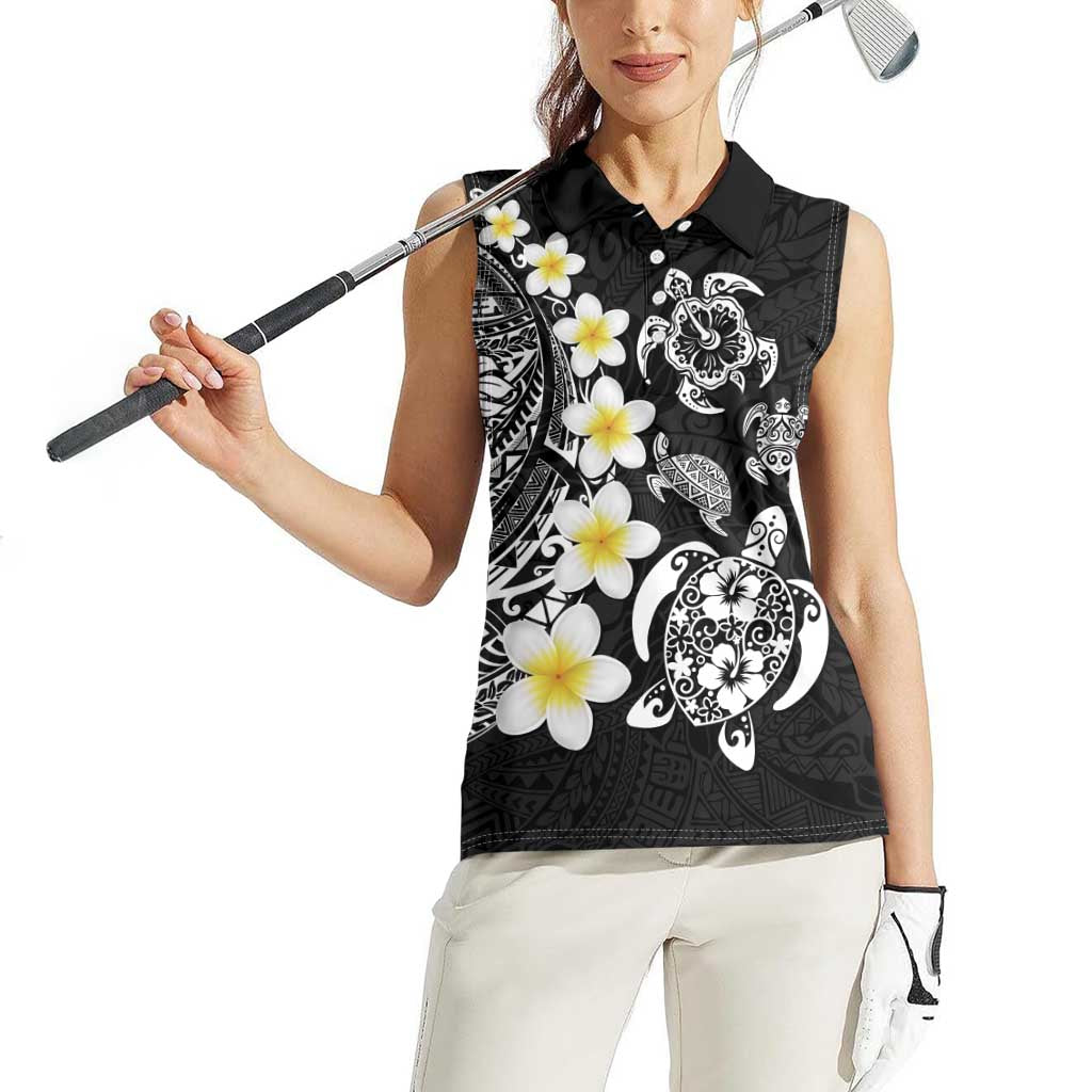 Hawaiian Plumeria Turtles Women Sleeveless Polo Shirt Polynesian Art Tattoo LT03 - Polynesian Pride