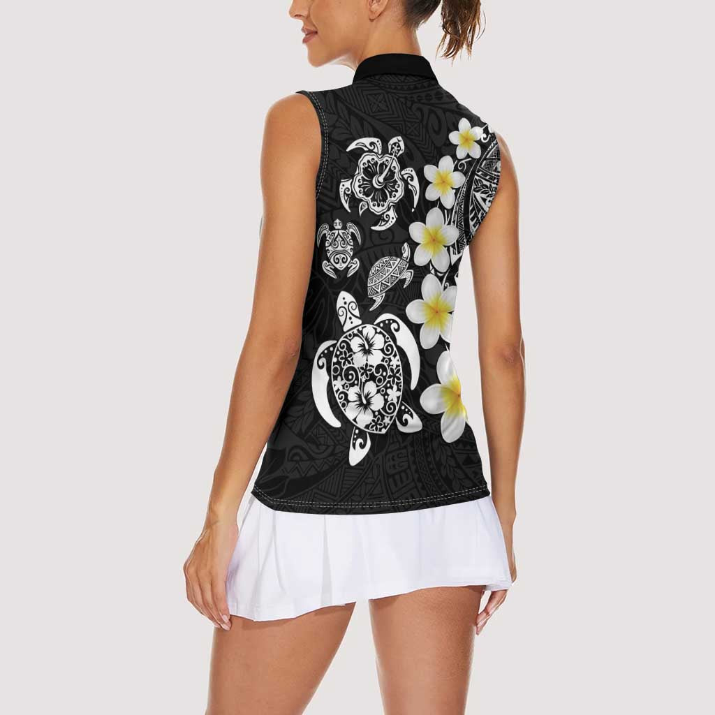Hawaiian Plumeria Turtles Women Sleeveless Polo Shirt Polynesian Art Tattoo LT03 - Polynesian Pride